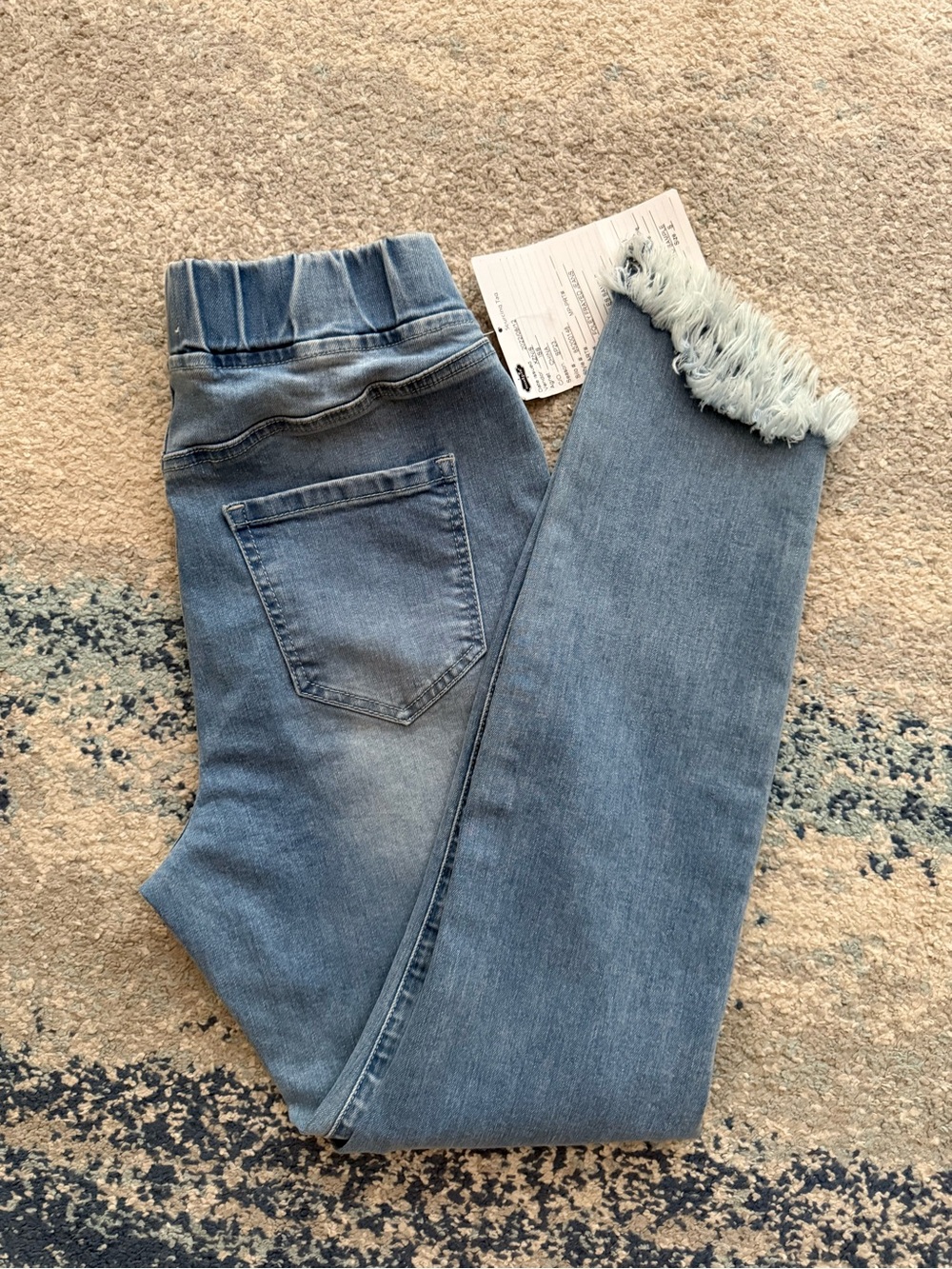 Mud Pie Light Blue Straight Leg Jeans with Frayed Hem